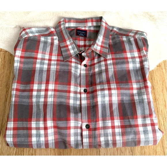 UNTUCKit Other - UNTUCKit Mens Flannel Long Sleeve Button Shirt Grey Red Plaid 3XL 100% cotton